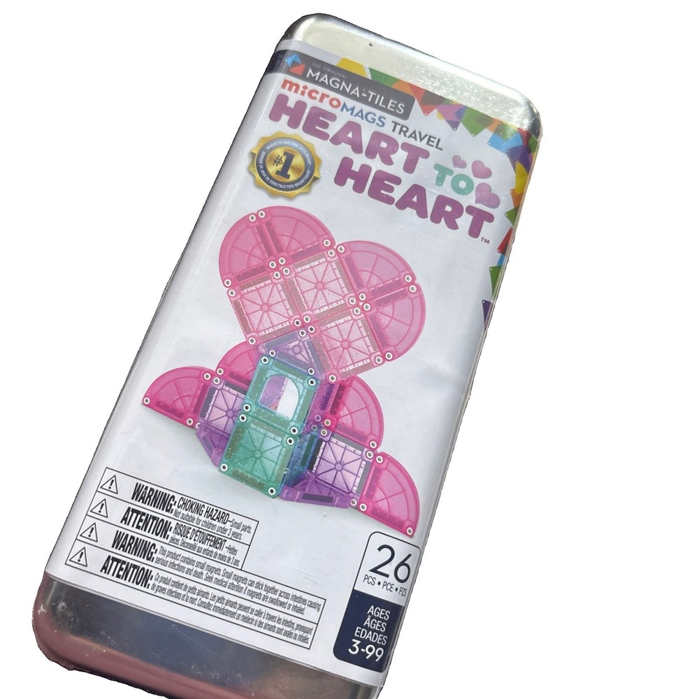Magna-Tiles microMAGS 26-Piece Heart to Heart Travel Set Pink Girls New